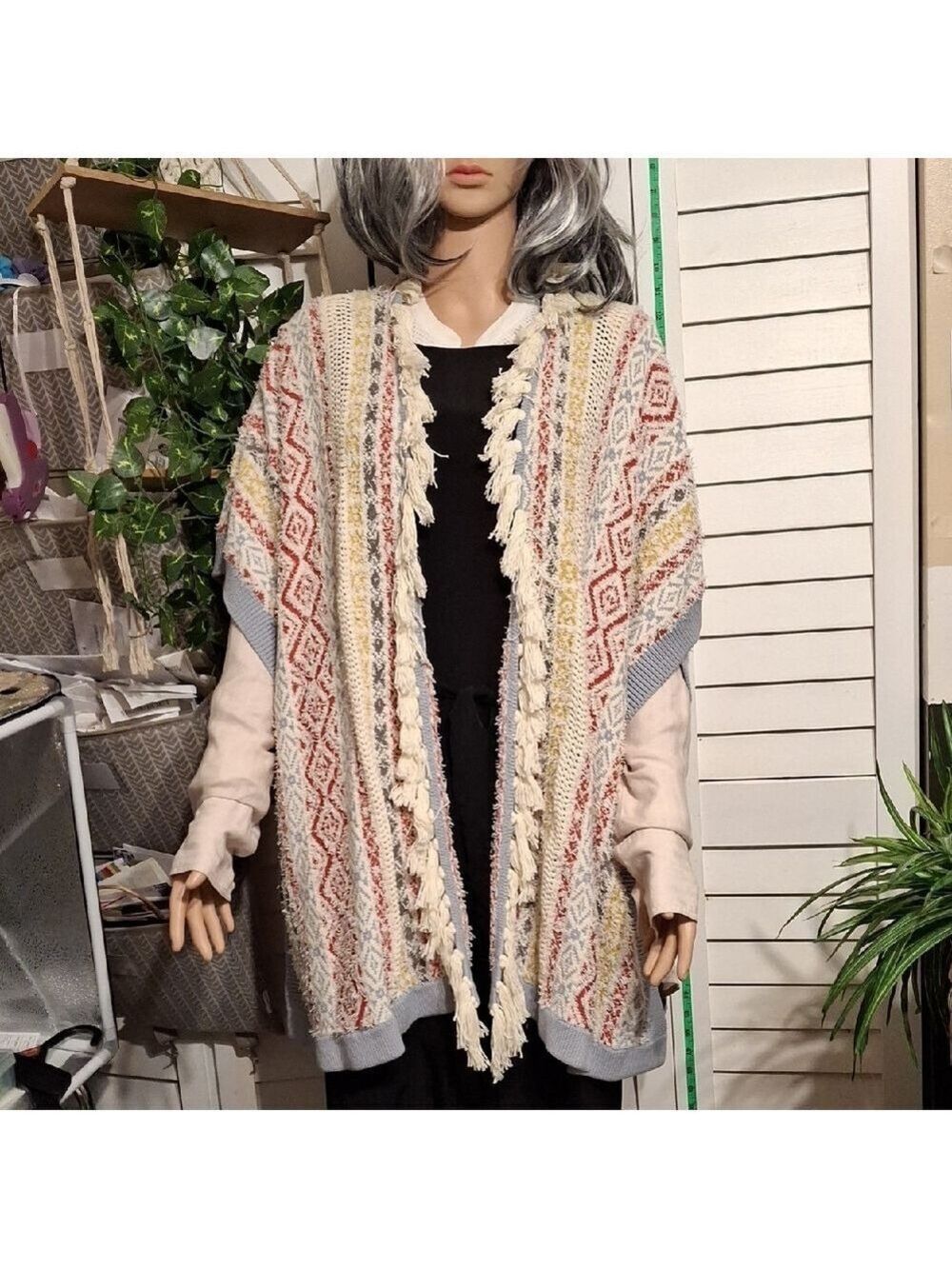 CAbi Multicolor Southwestern Boho Fringe Women's Poncho  34x33